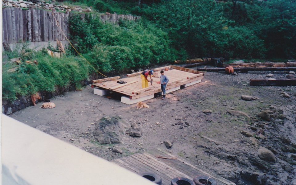 Two men building a dock