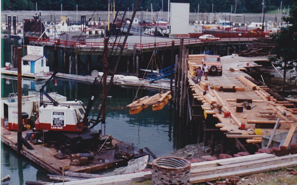 Marina decks being lowered into place