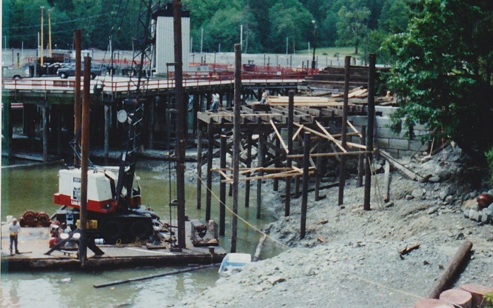 Piles for a pier being inserted