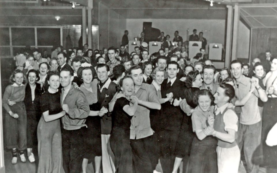 Black and white photo of people dancing